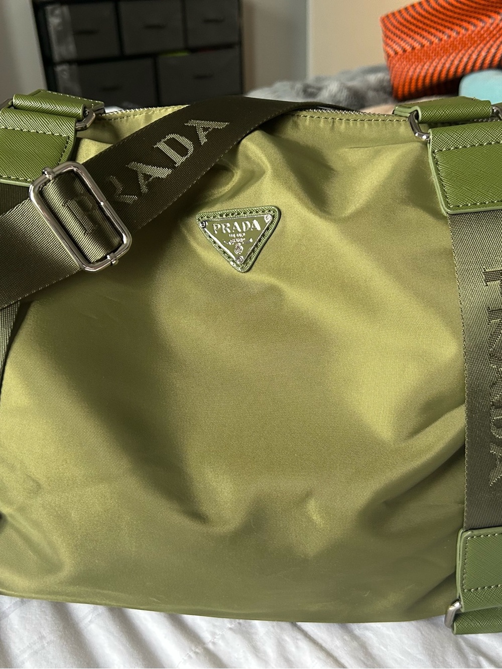 Prada Tessuto nylon shoulder tote bag in Olive Green color. ONLY USED ONCE. - Picture 11 of 14